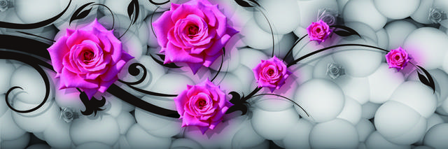 手绘线条粉玫瑰装饰画