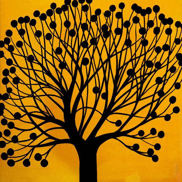 黄底黑树装饰画
