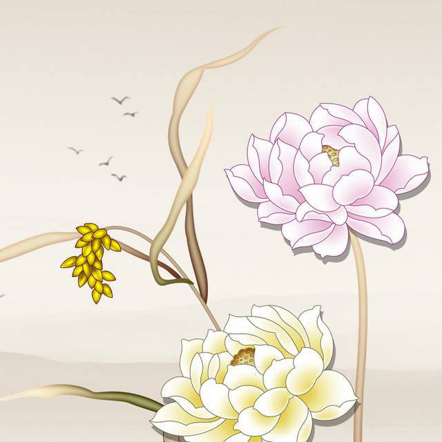手绘荷花玄关画