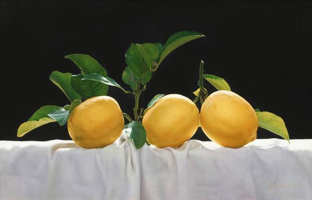 一排柠檬装饰油画