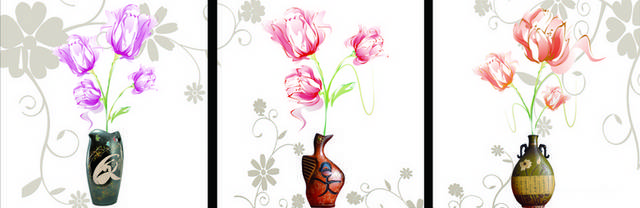 手绘花卉花瓶装饰画