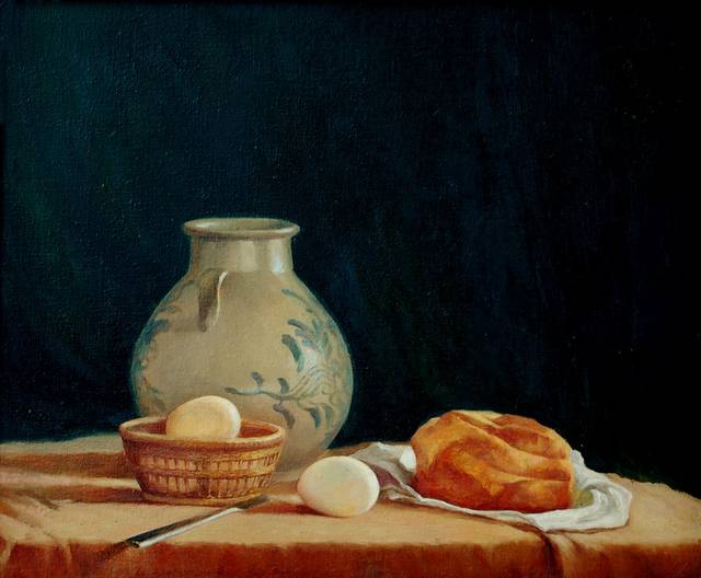 面包鸡蛋早餐装饰油画