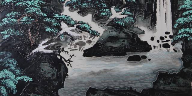 山高水长水墨玄关画