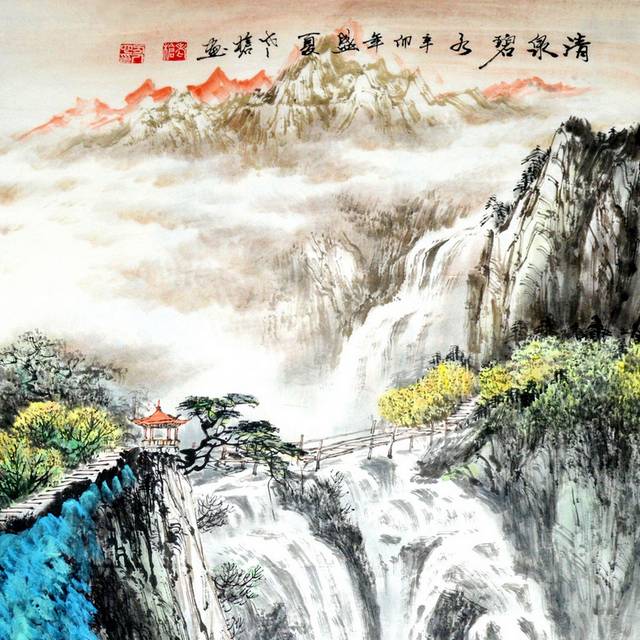 清泉碧水玄关画