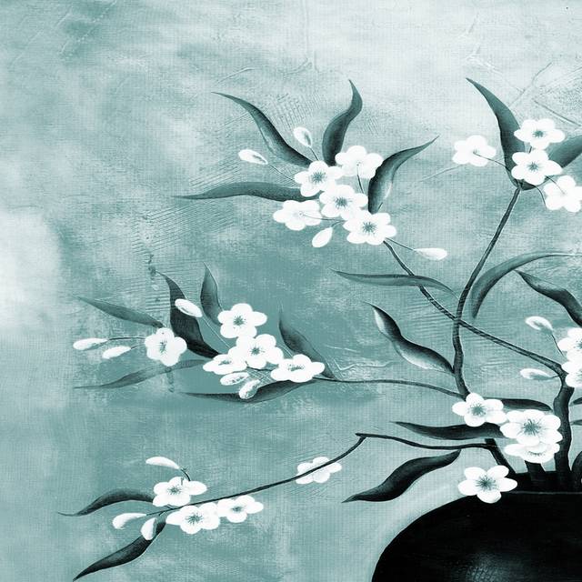 手绘油彩花瓶白色小花装饰画
