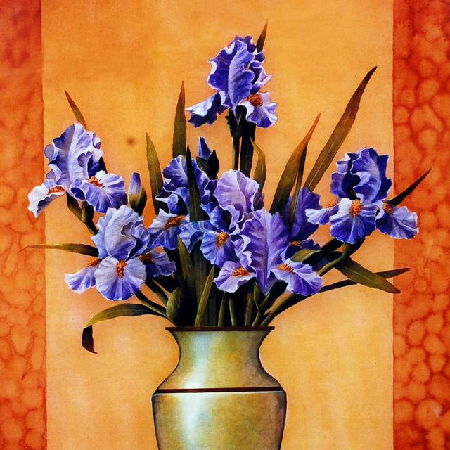 紫色简约花朵油画装饰画