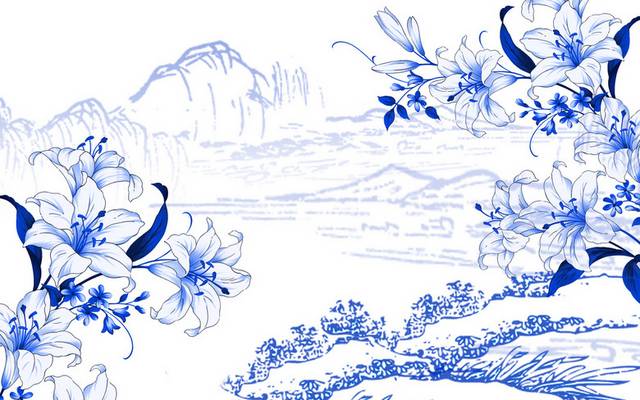 蓝色时尚花朵精美装饰画