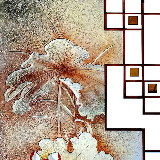 红荷花玄关画