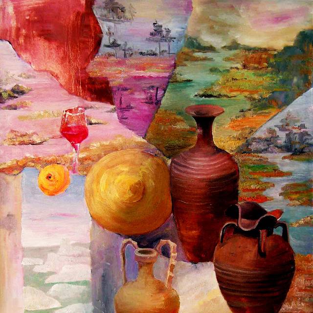 紫砂罐子油画装饰画