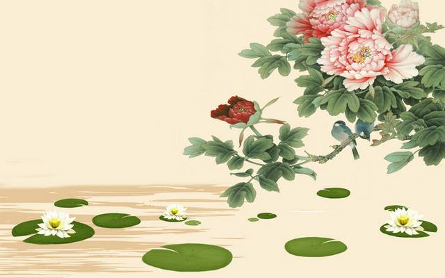 牡丹莲叶装饰画