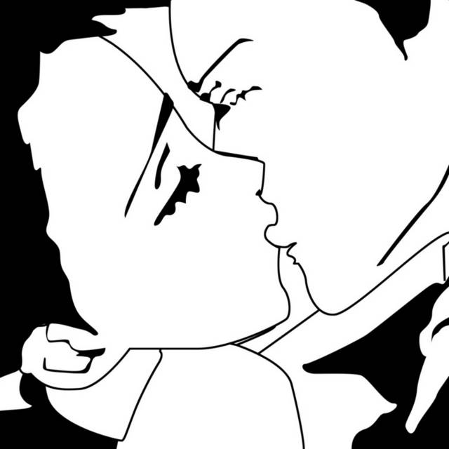 黑白亲吻情侣装饰画1