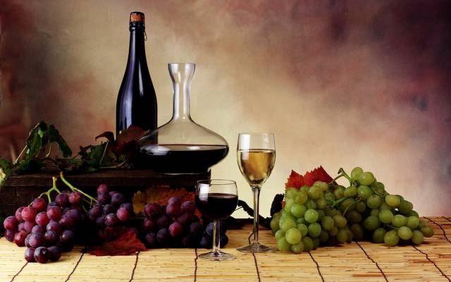 葡萄酒与葡萄油画装饰画