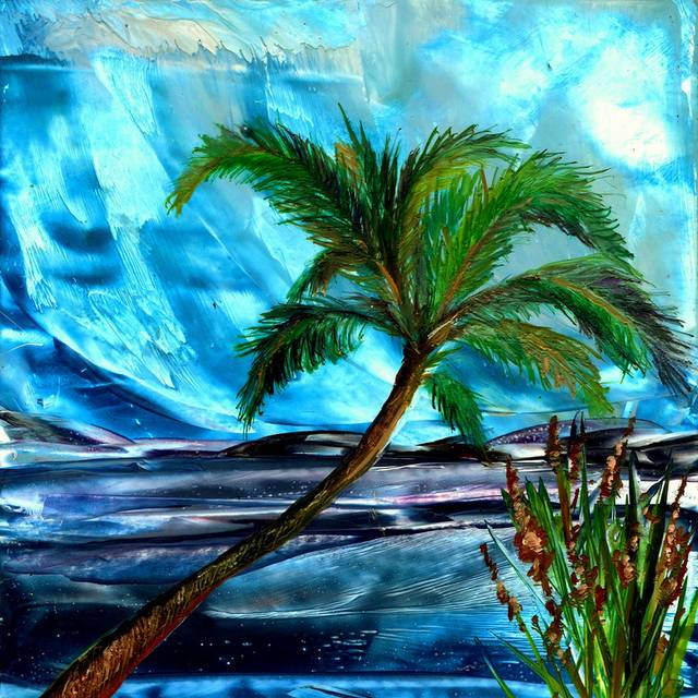 椰子树手绘玄关画