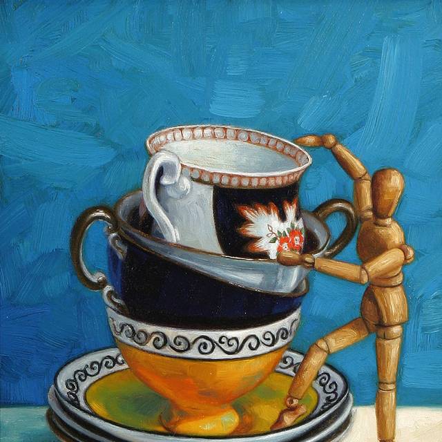 一堆茶杯油画装饰画
