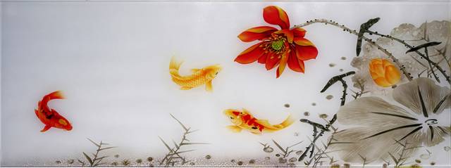 水墨红花金鱼装饰画