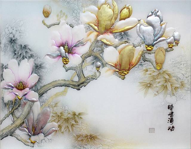 金银精美鲜花装饰画