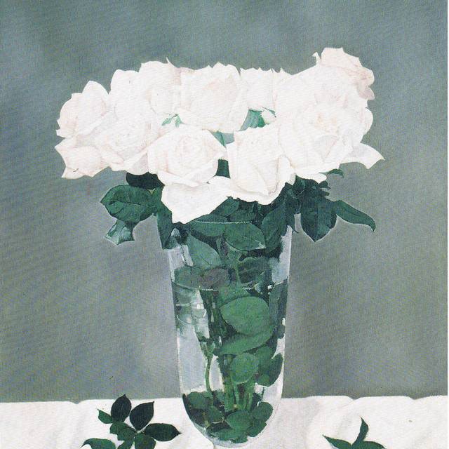 杯中白玫瑰油画装饰画