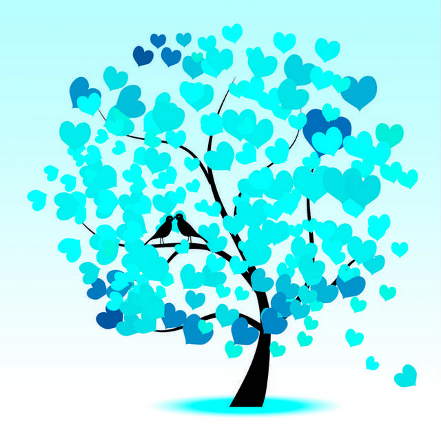 蓝色精美爱心树木装饰画