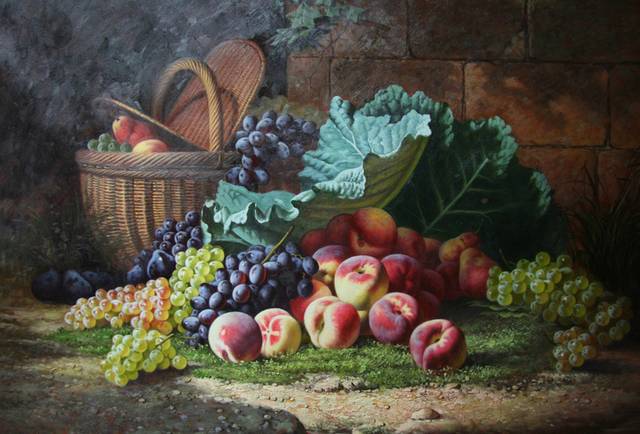 葡萄和桃子油画装饰画