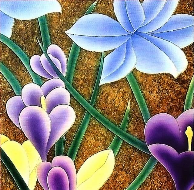 蓝紫抽象花朵装饰画