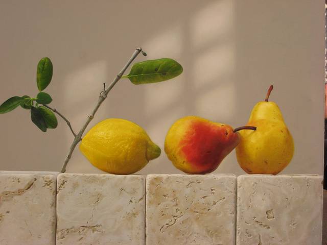 一排柠檬梨子油画装饰画