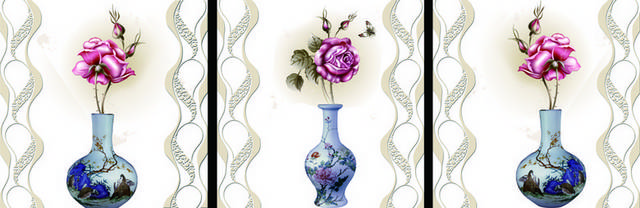 手绘玫瑰瓷瓶装饰画