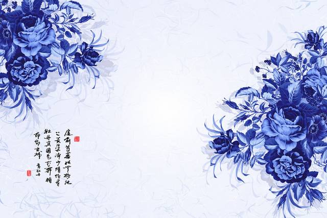 蓝色花朵装饰画素材