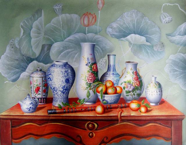 青花瓷器装饰油画