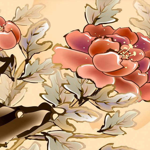 手绘蝴蝶牡丹装饰画1