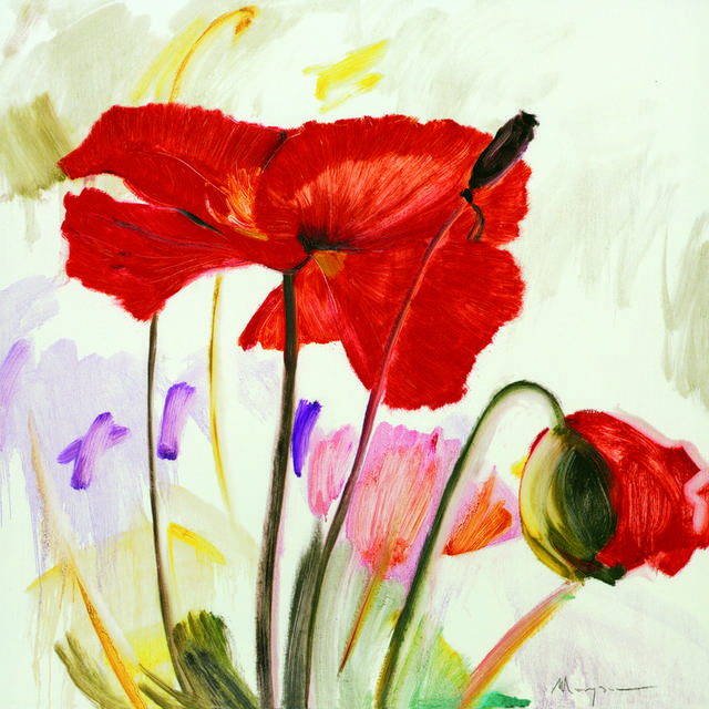 红色花朵油画装饰画1