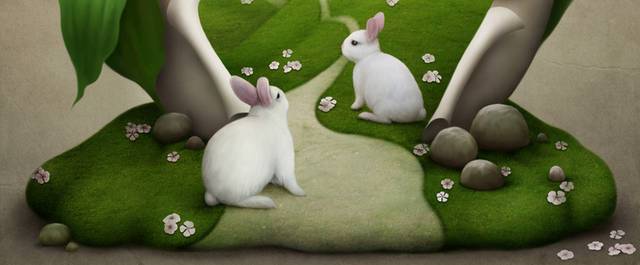 创意兔子蛋门装饰画