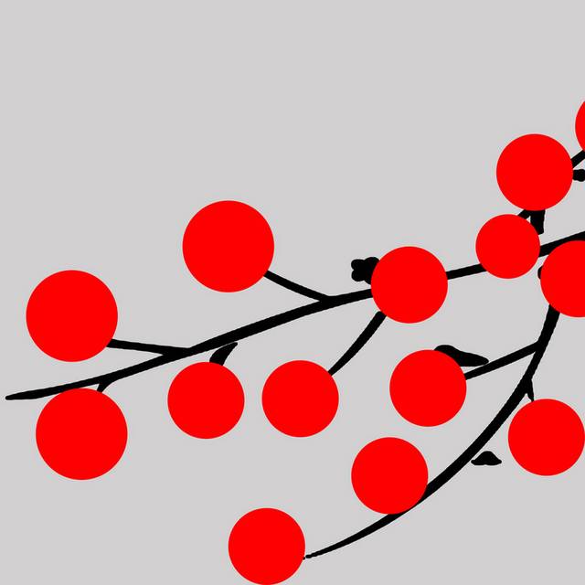 抽象灰底手绘花枝红花装饰