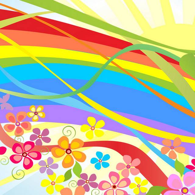 彩虹条纹缤纷花卉装饰画1