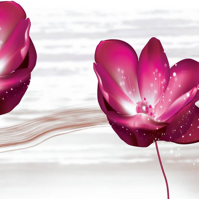 粉色花卉手绘水珠装饰画2