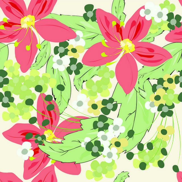 小清新花卉绿叶背景图案