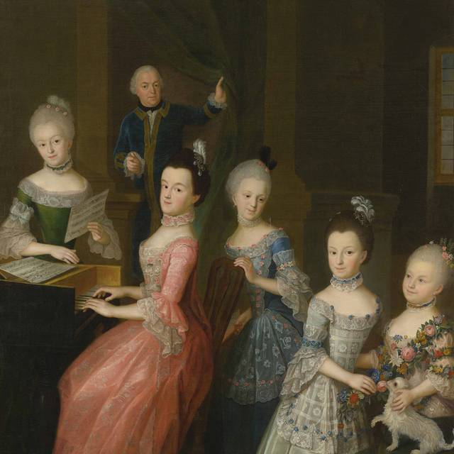 弹琴的女人和孩子们宫廷油画装饰画