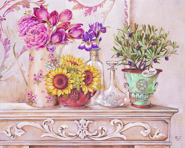 桌台上的花瓶装饰画