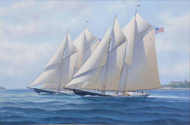 两艘帆船油画