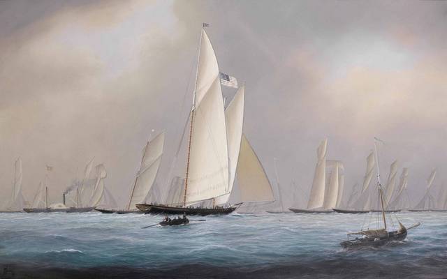 帆船船队油画