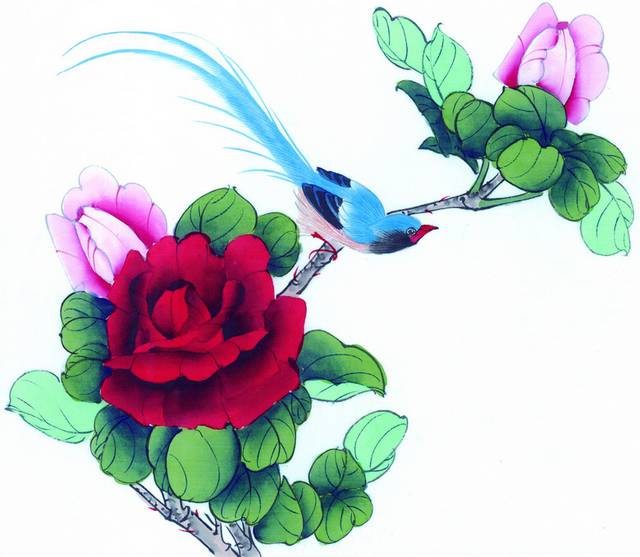 蓝鸟与红花