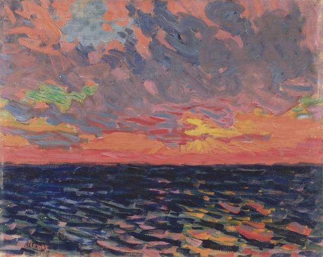 夕阳下的海面油画装饰画1