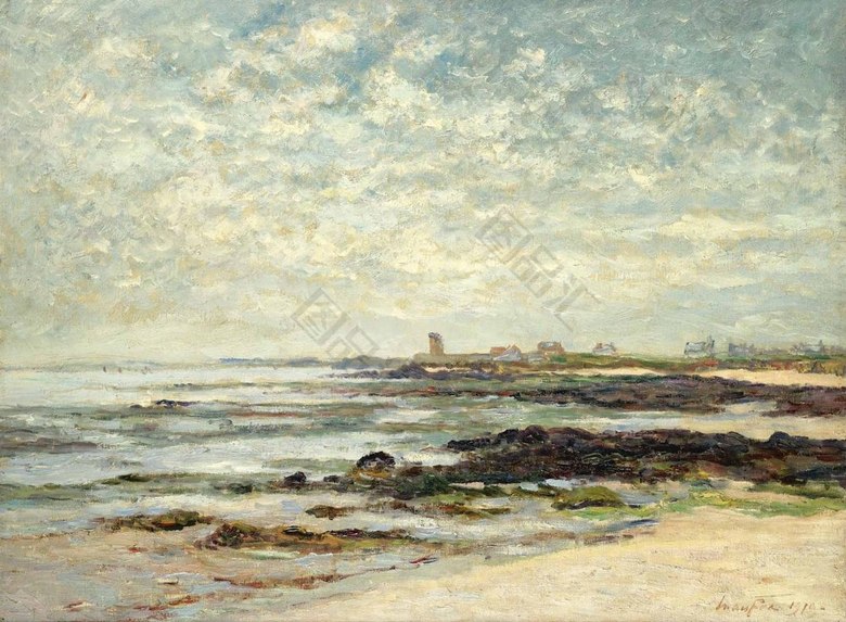抽象欧洲海边风景1印象派油画装饰挂画_图品汇