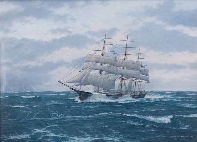 风浪帆船油画