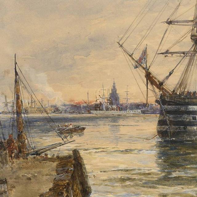 堤岸帆船油画