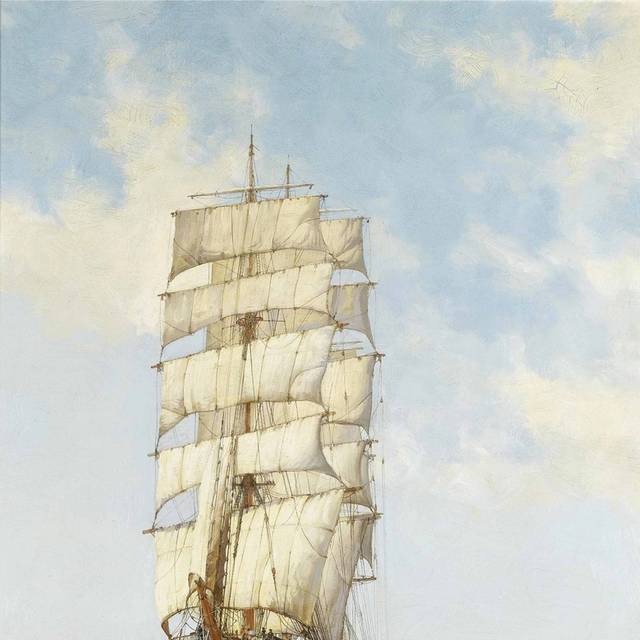 白色帆船油画