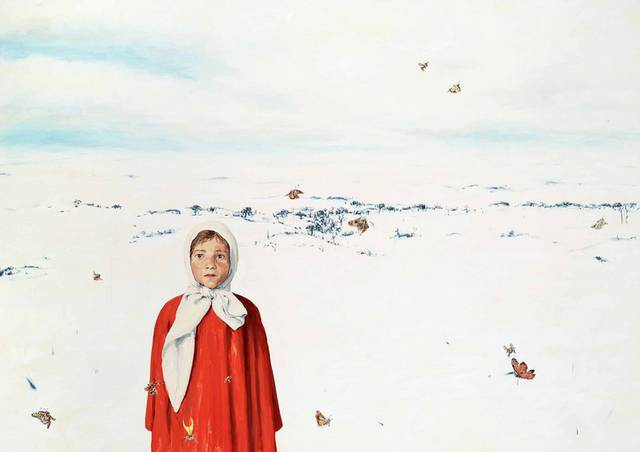 雪地里的小女孩欧美抽象装饰画