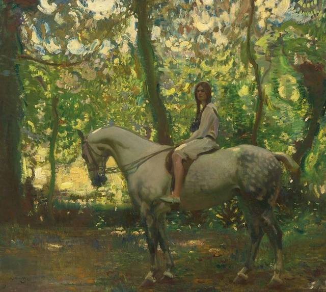 骑马的女孩油画装饰画