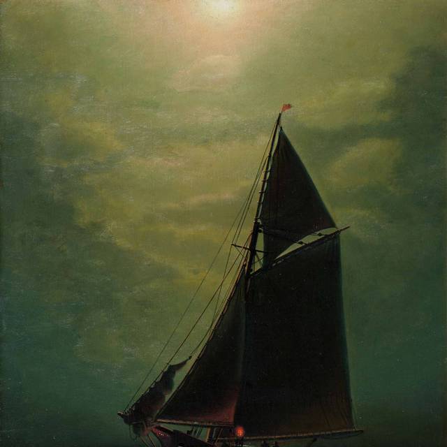夜里一艘帆船油画1