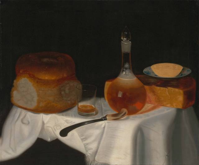 面包和酒写实油画装饰画