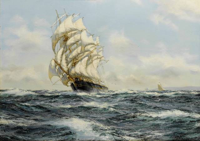 美丽海面帆船油画